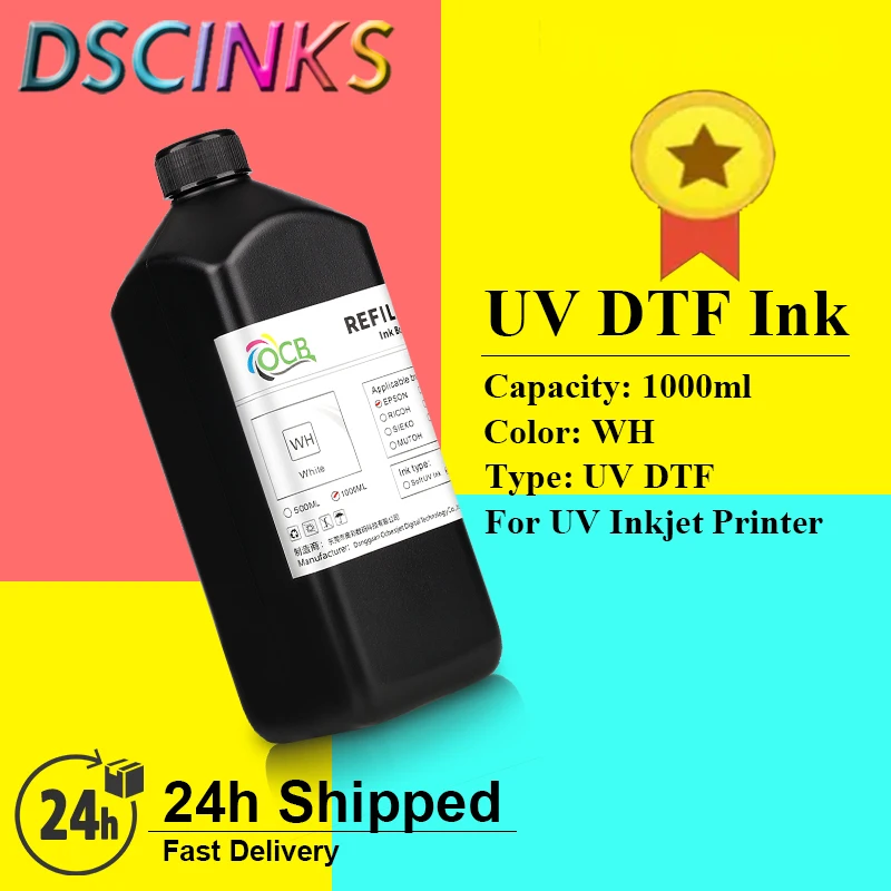 White KCMY UV-DTF Ink 1000ml Compatible with Epson PrintHead UV Inkjet Printer Black Cyan Magenta Yellow 1Liter each Pack