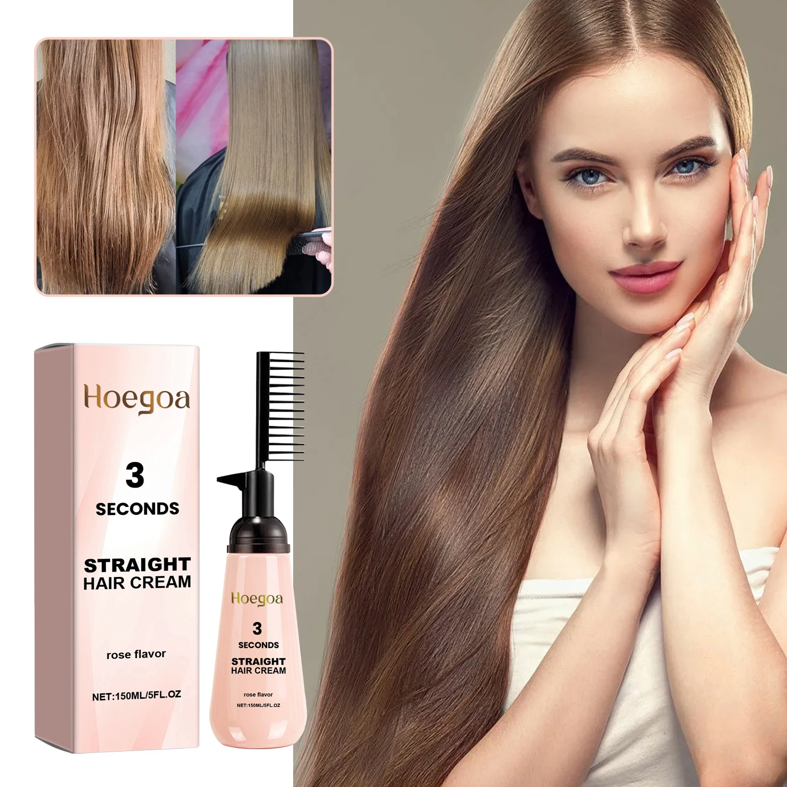Rose Smoothing Hair Straighten Smooth Hair No Knots Repair Dry Split Ends Light Moisturizing Care 3 Seconds Straight Cream