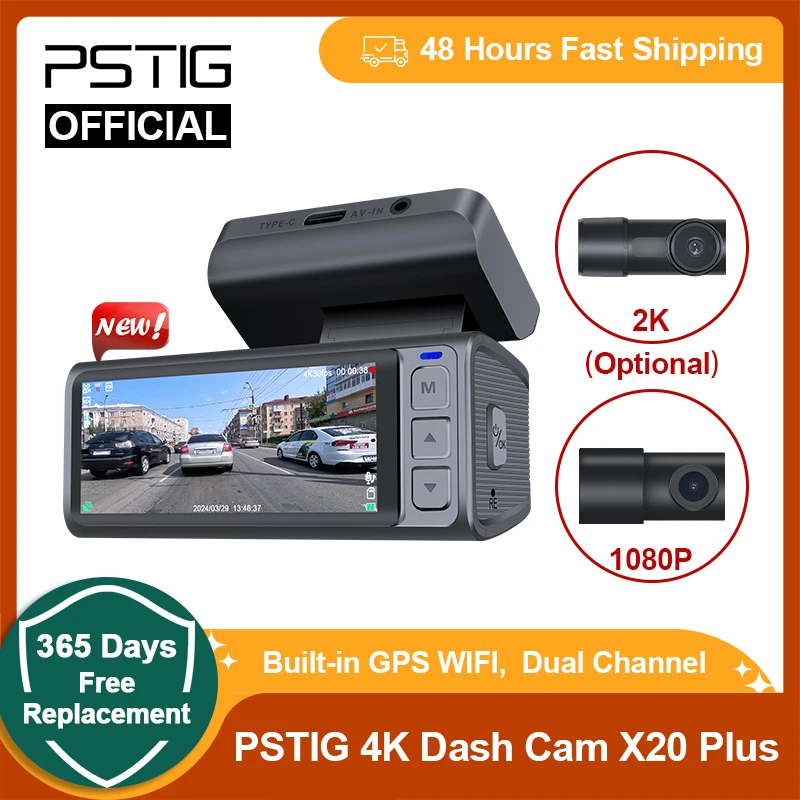 

PSTIG Dash Cam X20 Plus 2160P WIFI GPS Camera 4K Front Cam 140FOV Car DVR 24H Parking Support Rear 1080P Interior 2K Cam