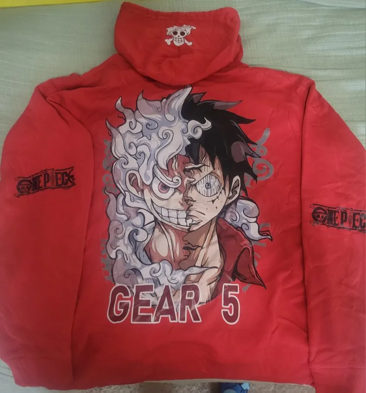 One Piece Gear 5 Luffy Hoodie – Zip-Up Anime Jacket with Sleeve Graphics (Multiple Colors)