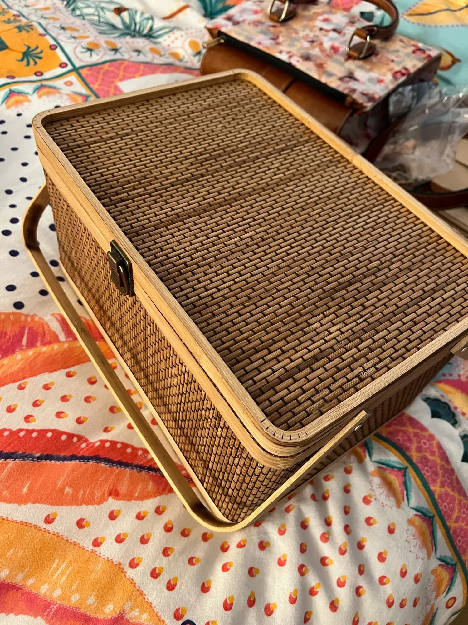 1Pc Woven Bamboo Basket Durable Storage Container Kitchen Garden Harvest Picnic Fruits Vegetable Egg Holder Shopping Bag With photo review