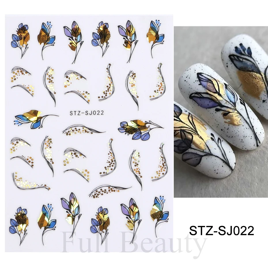 Nail Stickers Nail Art Decoration Nail Decals Flower Stickers 3D Fall Nail Stickers Gold Leaf Cotton Flowers Transfer Decals Nail Adhesive Sliders Manicure Autumn Decorations TRSTZ-SJ