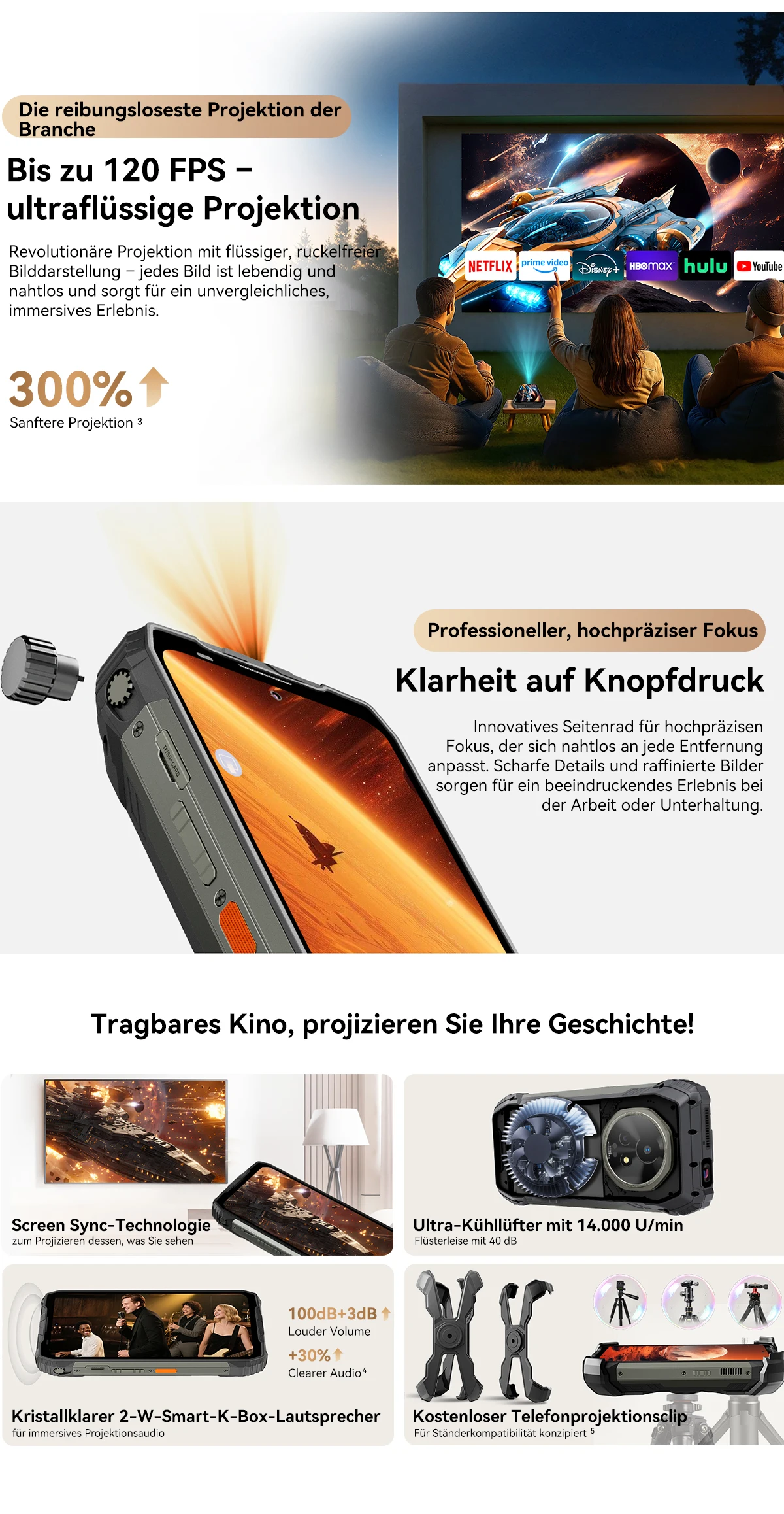 Blackview XPLORE 2 Projektor 5G AI Robustes Smartphone, 6,73 Zoll 3,2K AMOLED-Display, 50 MP Kamera, 20000 mAh, Outdoor-Handy NFC – Detail 4