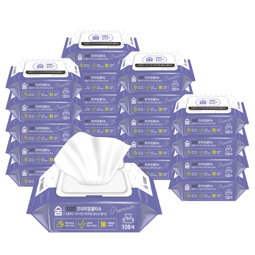 Low-Irritation Premium Wet Wipes, 100 Sheets, 20 Packs (Cap Type), Domestically Produced, Same-Day Shipping.