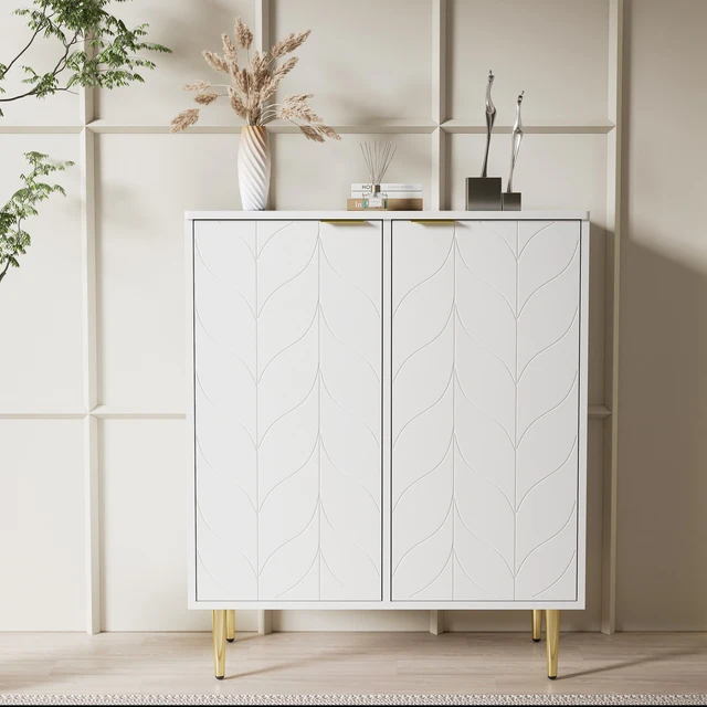Ingresso comodo Buffet 75x40x90 cm, 2 porte, 3 ripiani, 6 scomparti, per soggiorno, cucina, bagno e camera da letto, bianco 2