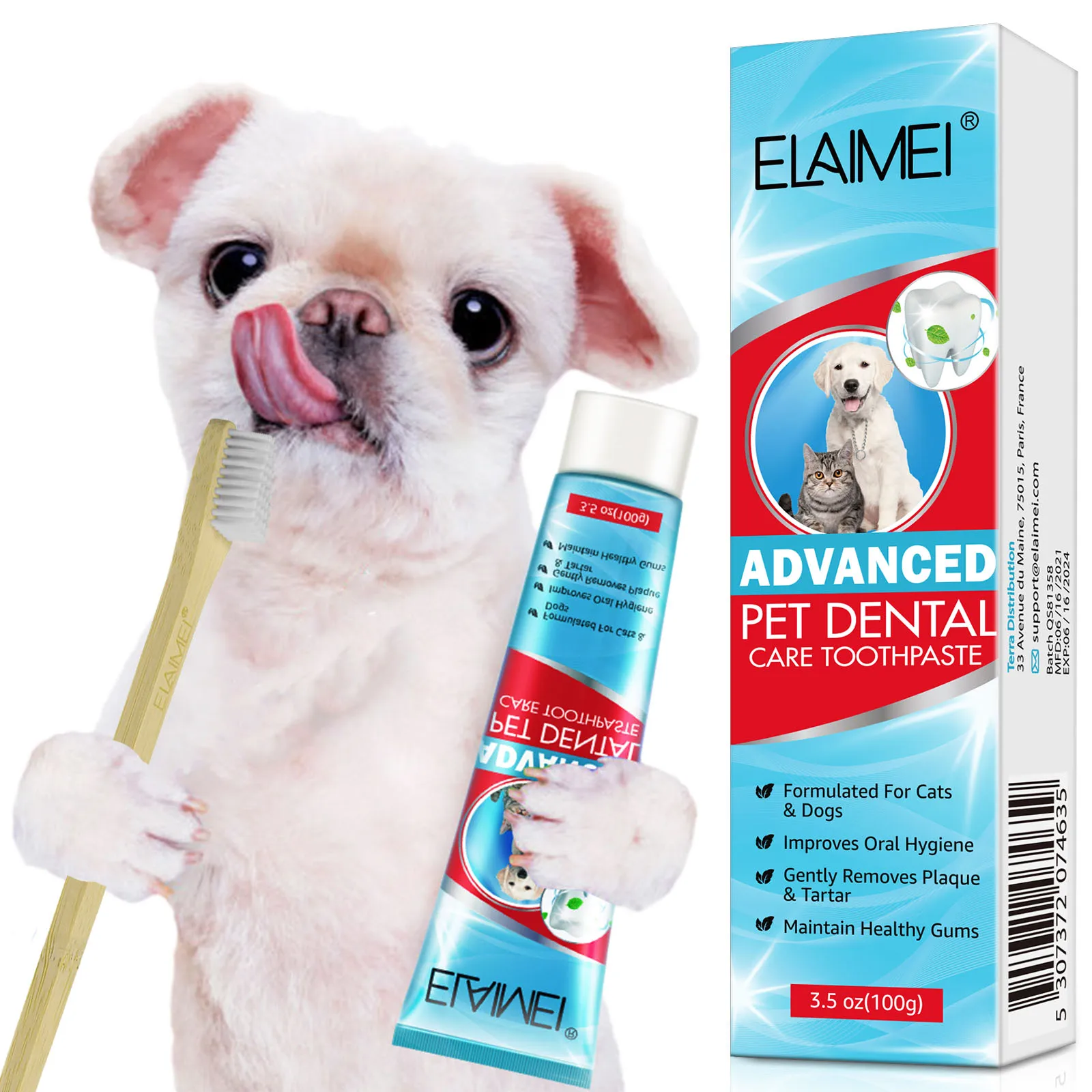 Advanced Pets Dental Care Toothpaste and Bamboo Brushes Improves Oral Hygiene Maintain Healthy Gums Formulated for Dogs and Cats