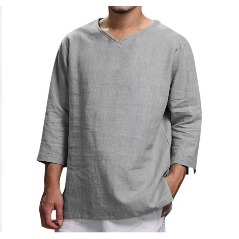 Men's Casual Blouse Cotton Linen Shirt Loose Tops Long Sleeve Tee Shirt Spring Autumn Casual Handsome Men's Shirts Gyms mens shirts