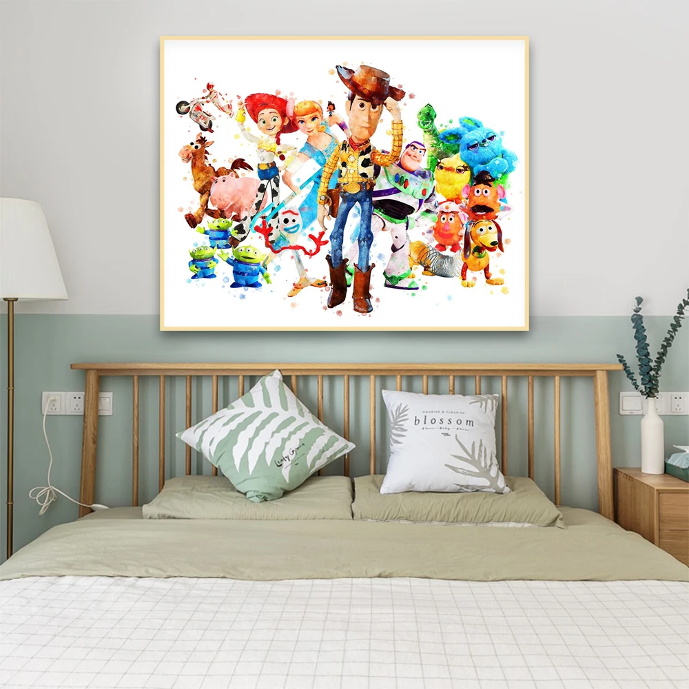 

Miniso Disney Toy Story Watercolor Printings Modern Posters Canvas Wall Arts Children's Room and Home Decoration Painting Gifts