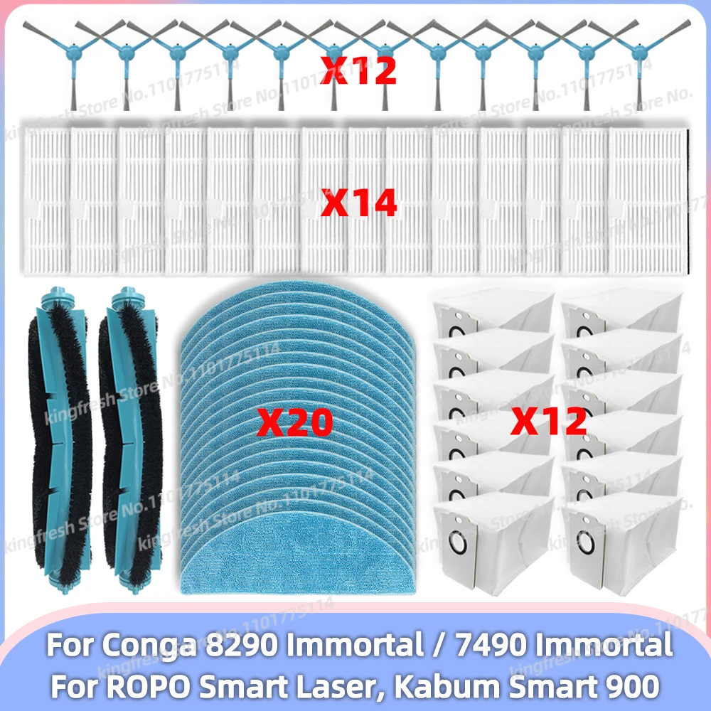 Kit Ricambi Per Cecotec Conga Immortal 7490/8290 | 1 Spazzola + 6 Laterali + 4 Filtri Per Robot Aspirapolvere