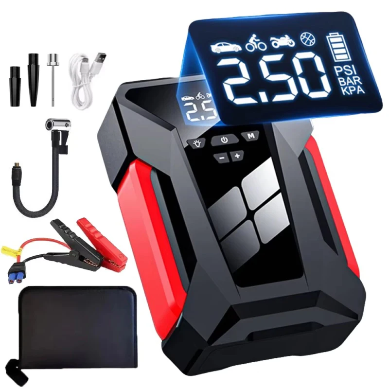 Démarreur de voiture 10000 mAh 1600 A, gonfleur de pneus automatique, démarreur portable, compresseur d'air, batterie externe d'urgence pour automobile 1