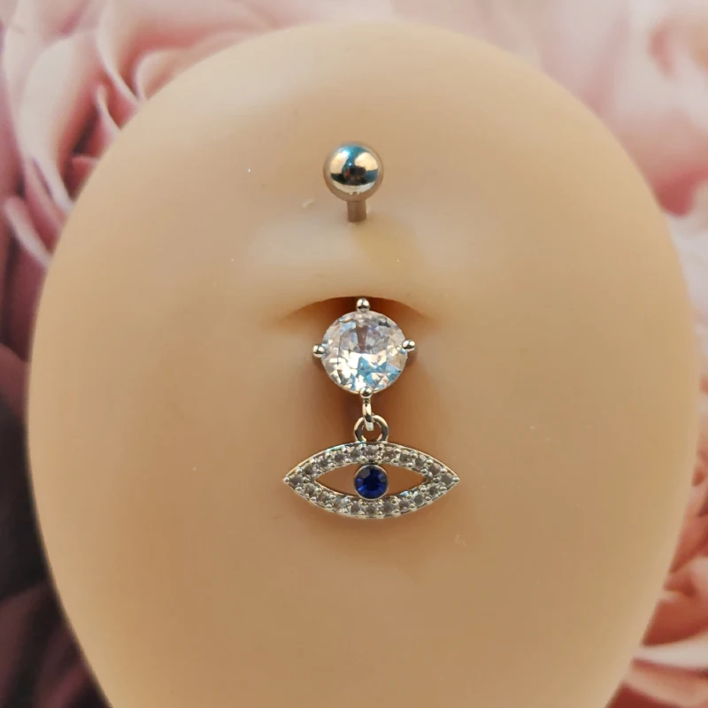 Dangled Belly Button Rings Surgical Steel 14G Bar Navel Piercing Ring Crystal CZ Flower Butterfly Heart Belly Ring Ear Jewelry