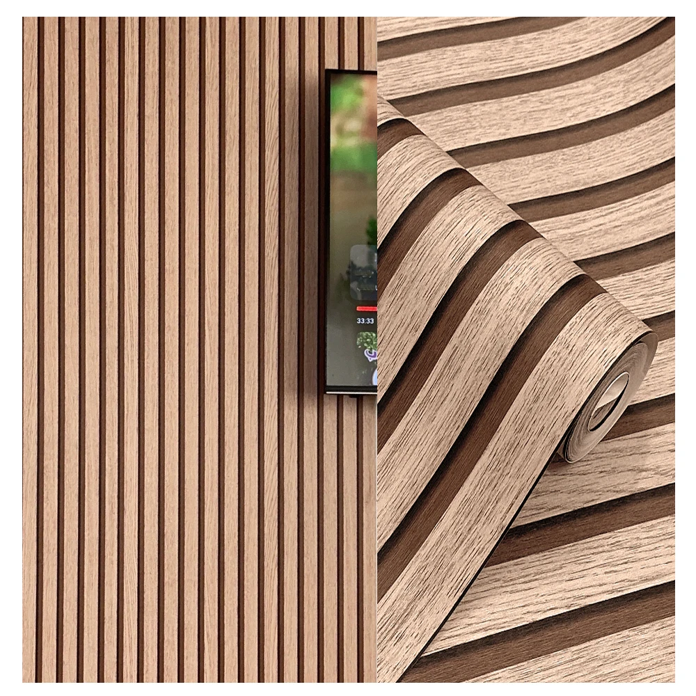 Ovoin 3D Effect drewno dębowe listwy Retro tapety tapeta w rolce PVC do ściany i wystrój salonu telewizora-bez kleju, a nie panelu
