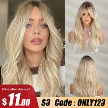oneNonly Blonde Wig with Bangs Long Wave Good Quality Synthetic Wigs for Women Halloween Party Natural Heat Resistant Hair