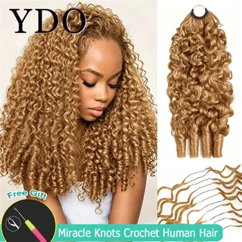 Extension per capelli umani Miracle Knots Feather Crochet, ricci burmesi, biondo miele # 27 Trecce Boho per Capelli con Nodo Invisibile