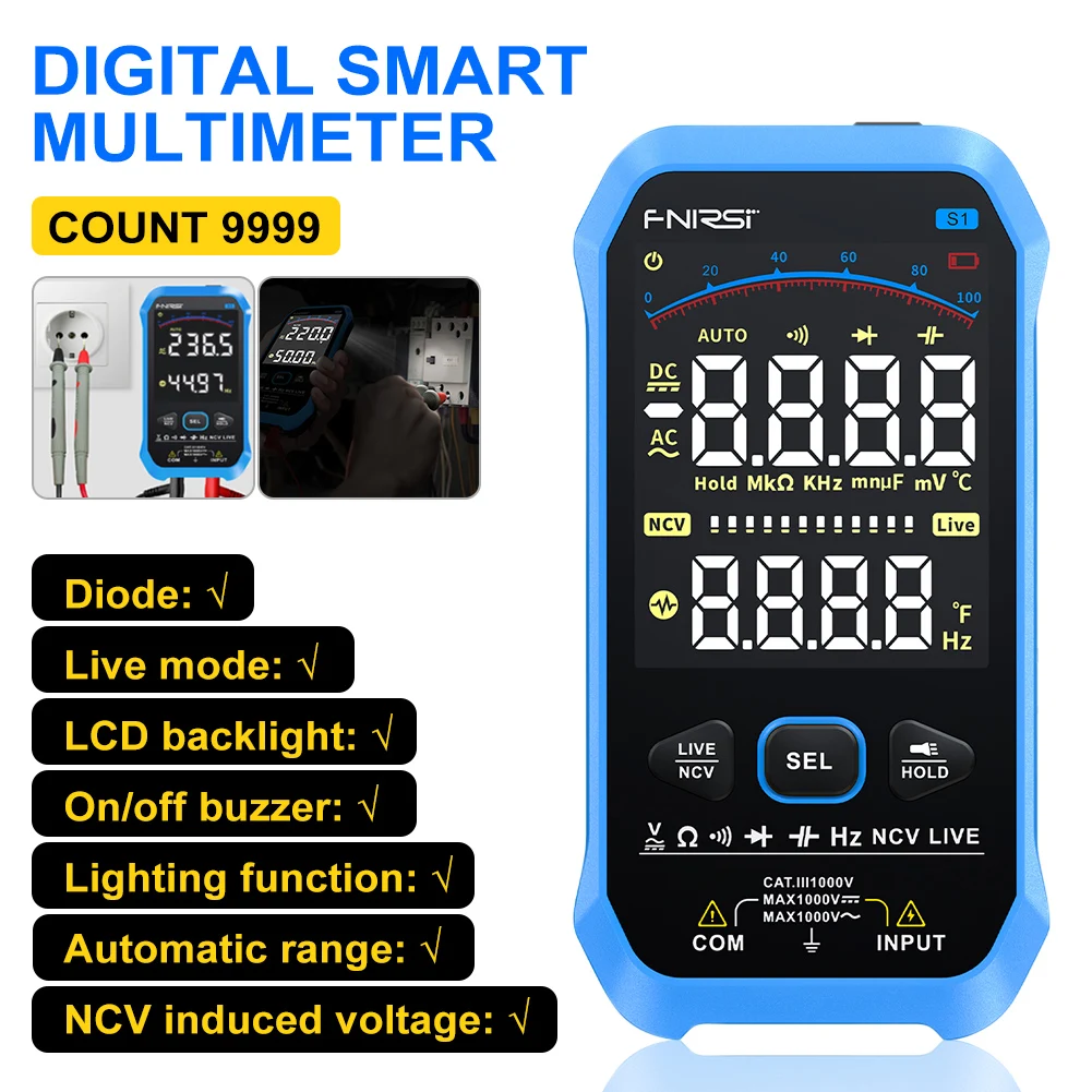 Multimetro Digitale Automatico 9999 Conteggi Ad Alta Precisione Ac Dc Tensione Resistenza Capacità Diodo Ncv Hertz Live Wire Tester Meter