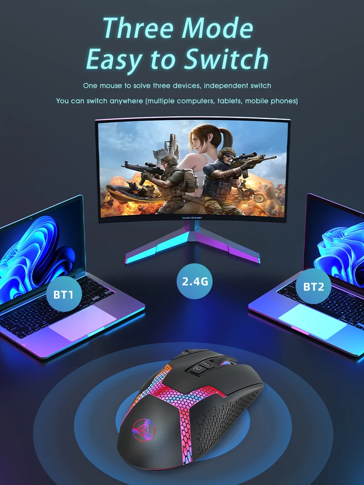 Mouse sem Fio para Jogos Programável para Gamer Ratos Laptop pc Rgb Bluetooth 2.4g 12800 Dpi - Imagem 5