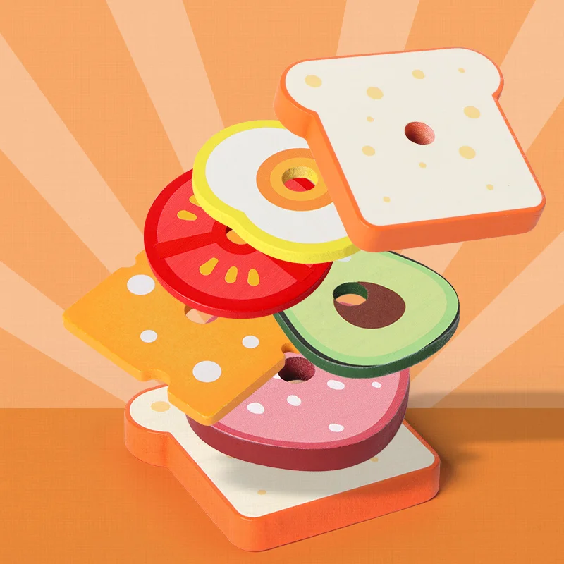 Wooden Burger Sandwich Stacking Toys Montessori Toys for Toddlers Pretend Play Food Preschool Educational Fine Motor educational toys,pretend food toys,wooden burger toys