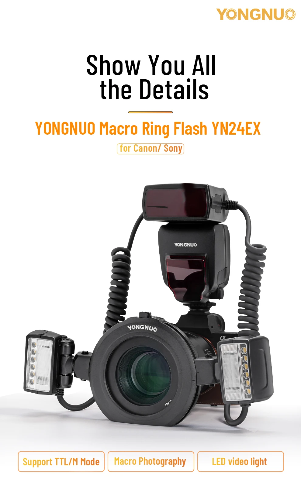 YN-14EX YN14EX II YN24EX Flash LED TTL Macro Ring Lite Flash Speedlite Light  5D