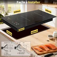 Plaque induction 2 feux 3500W, Table de Cuisson à Induction Encastrable 30CM, Commande Tactile, 9 Niveaux de Puissance, Minuterie, Boost, Verrouillage de Sécurité, 220V, sans Prise 6