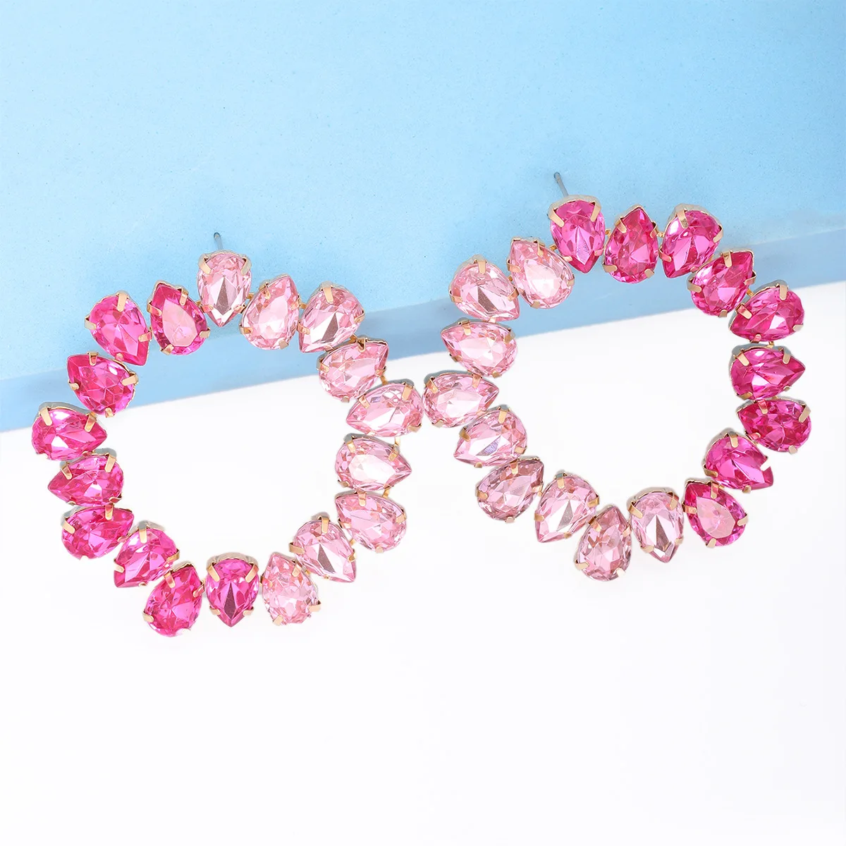 2023 Gold Plated Jewelry Rainbow Colorful Blue Green Round Circle Eternity Crystal Rhinestone Hoop Earrings for Women Girls