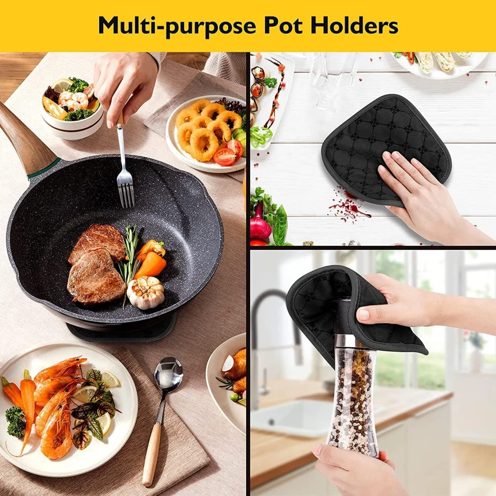 4-piece set of oven gloves and pan pads, 500Â°F kitchen heat insulation gloves, anti-slip silicone striped oven gloves, heat-resi