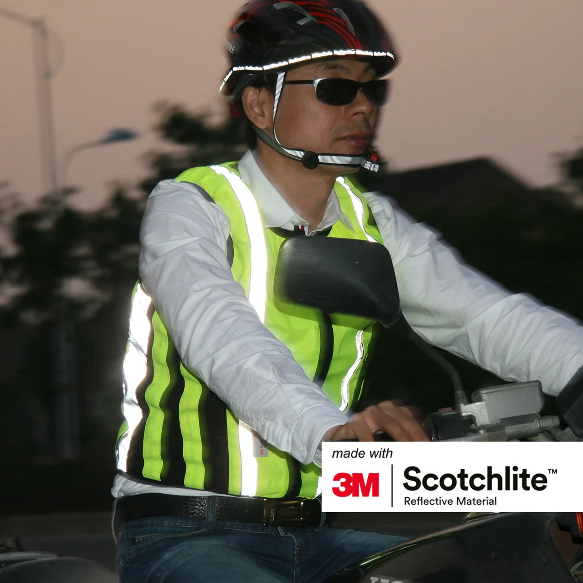 Salzmann High Visible Motor Cycle Vest, made with 3M Scotchlite, with black elastic fabric. 4