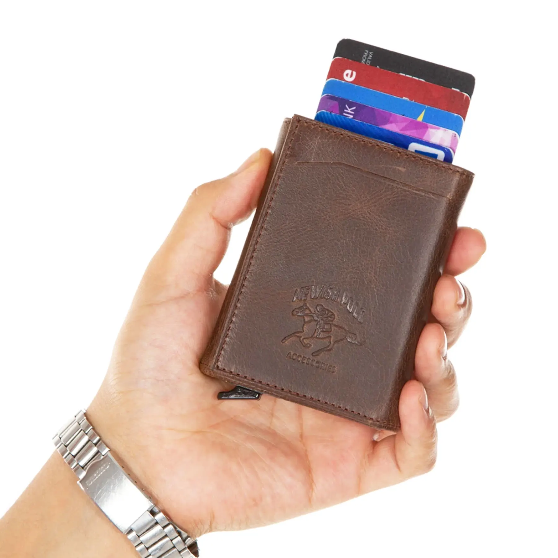 Lederax Crazy Genuine Leather Mens Aluminum Wallet Back Pocket Id Card Holder Mini Magic Wallet Auto Credit Card Coin Wallets
