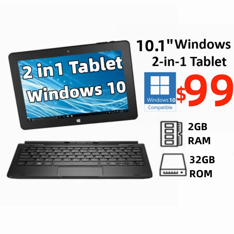 2024 Vendite Calde 2 In1 Tablet Pc 10.1 Pollici G8811 Windows 10 Tablet 2Gb Ddr + 32Gb Con Docking Keyboard Quad Core Compatibile Con Hdmi