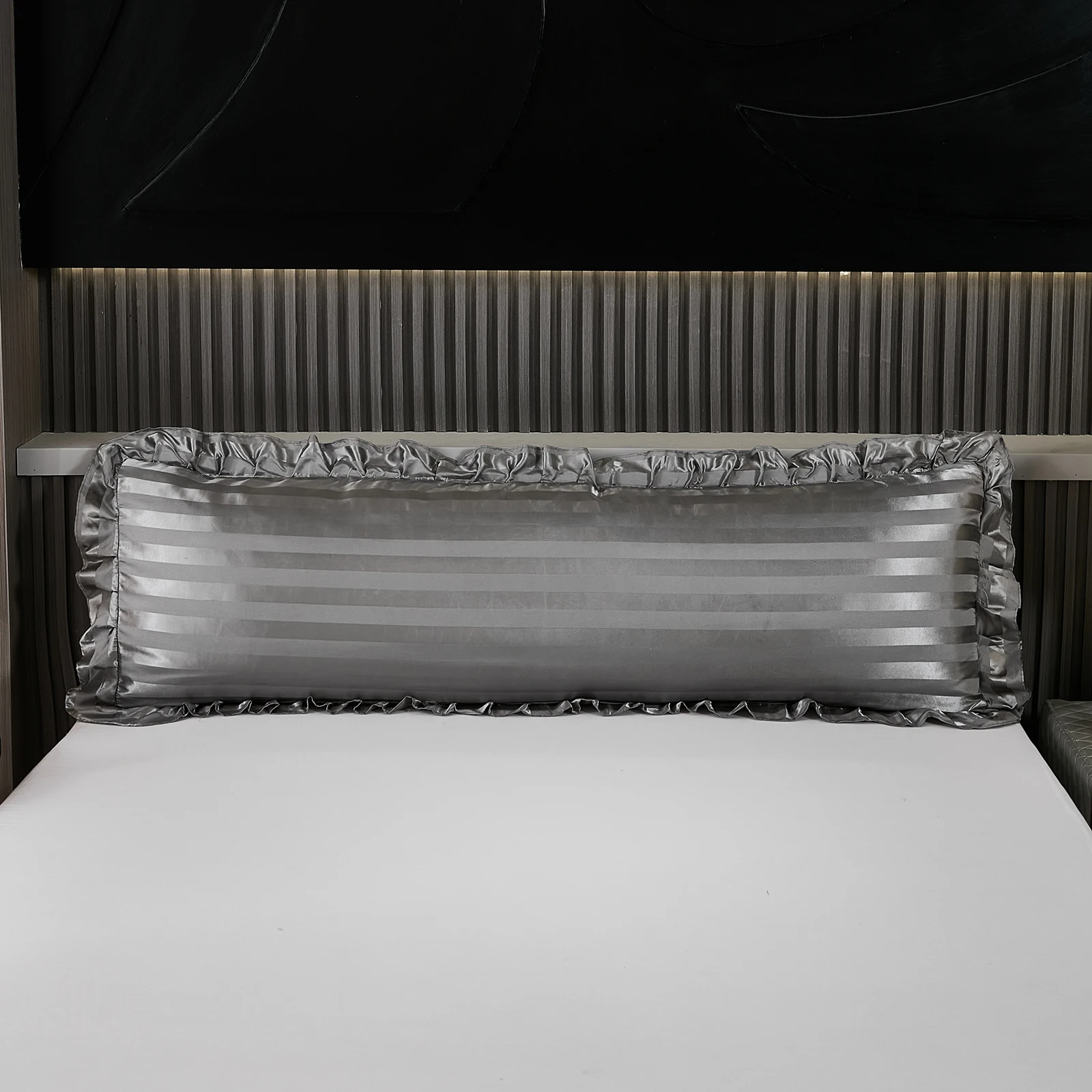 1pc White And Black And Grey Polyester Satin Strip Flounce Side Body Pillowcase Soft For Sofa Decorative Bed Pillowcase 3