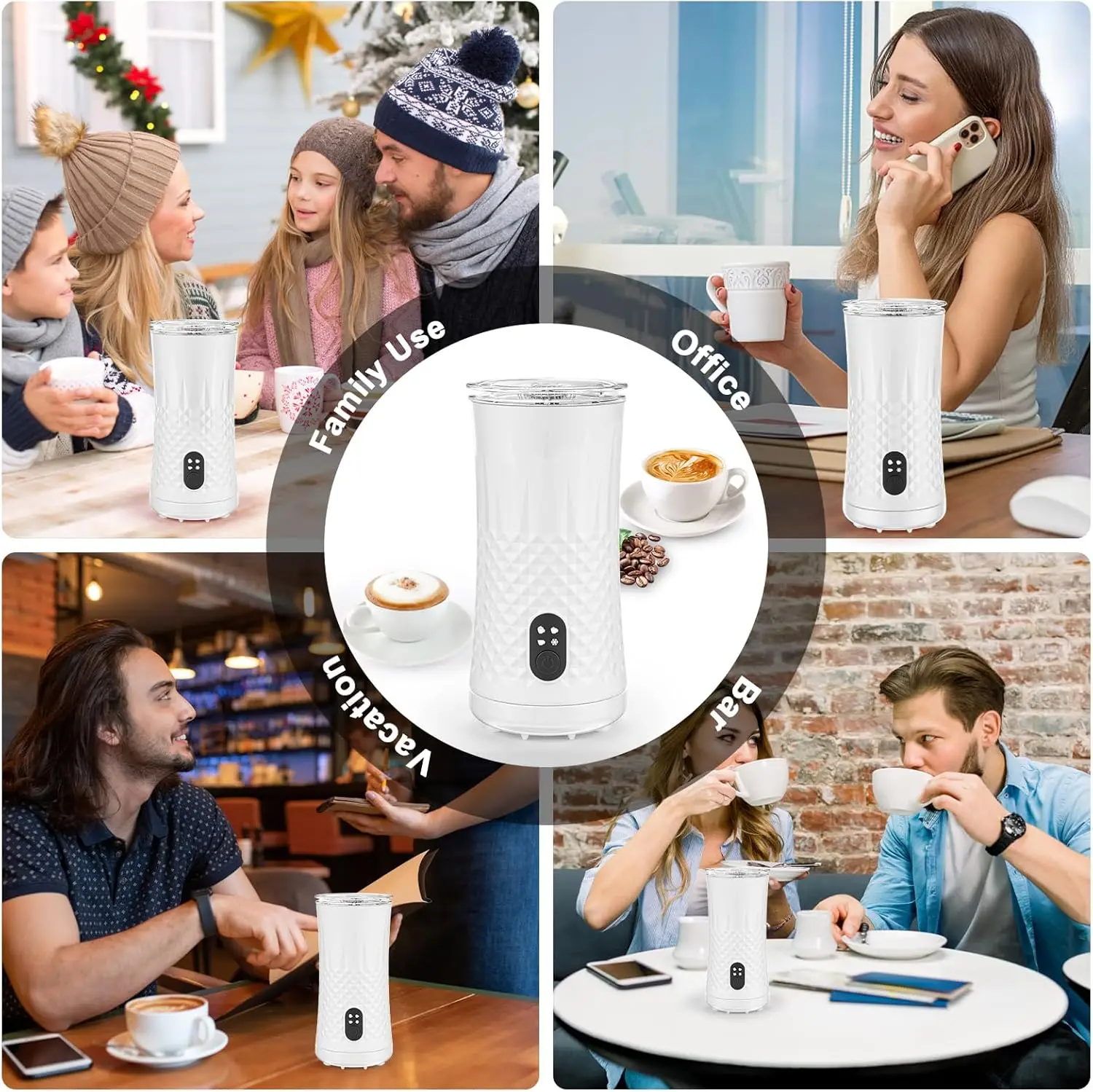 4 in 1 Electric Milk Frother 400W Automatic Milk Heater Hot and Cold Milk Frother Non-stick Coating Hot Chocolate Maker - 240ml 6
