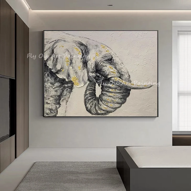 

Elephant animal grey Handmade Abstract Canvas Oil Painting Wall Art Picture For Living Room Aisle Modern Home Decoration