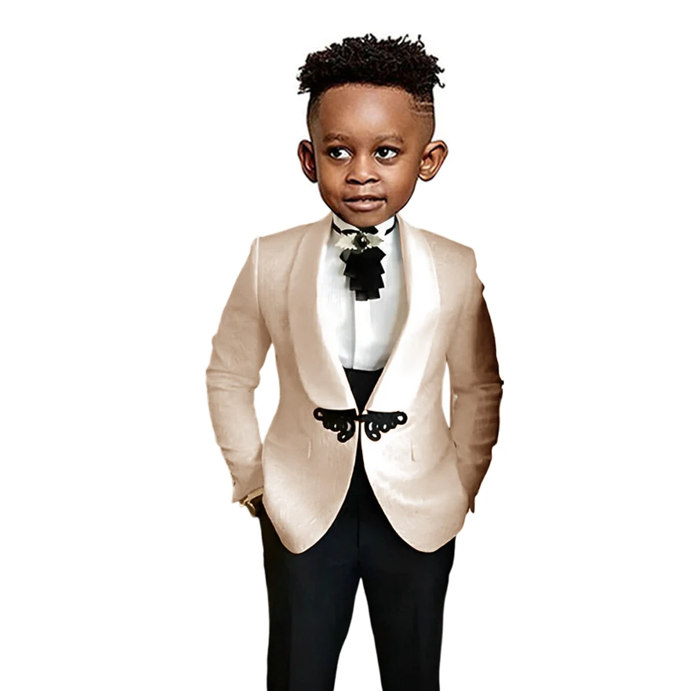 Kids Wedding Tuxedo 3 Piece Formal Party Wear Blazer for Kids 2-16 Years Old Beige Suit