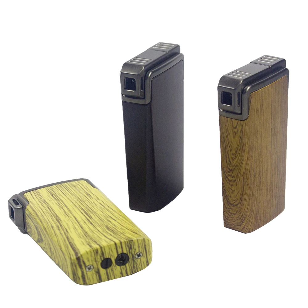 Windproof Dual-Flame Refillable Butane Torch Lighter Adjustable Jet Wood Grain Design Cigarette Accessory Man Dad gift