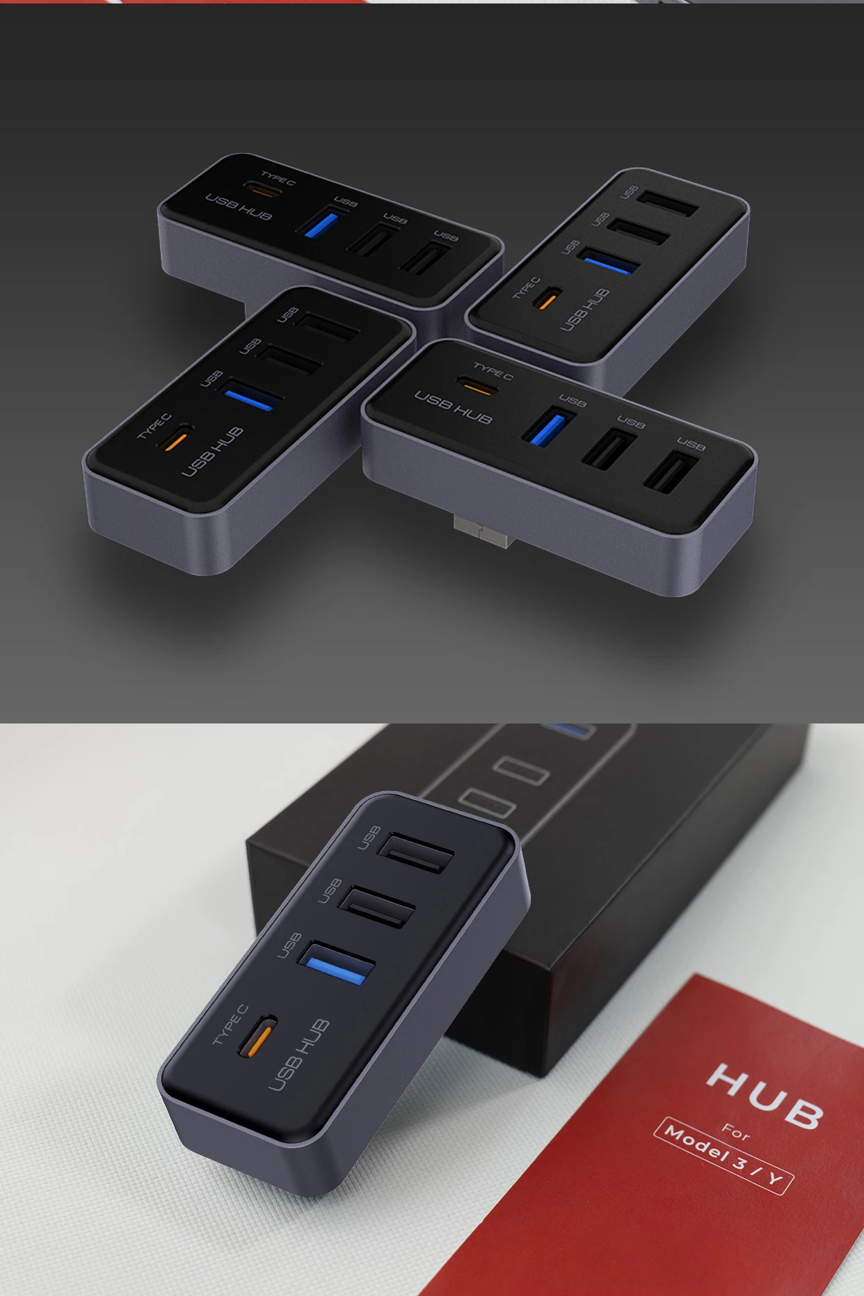 Docking Station USB Hub 4-in-1 for Tesla Model 3 Model Y Glovebox for Dashcam F