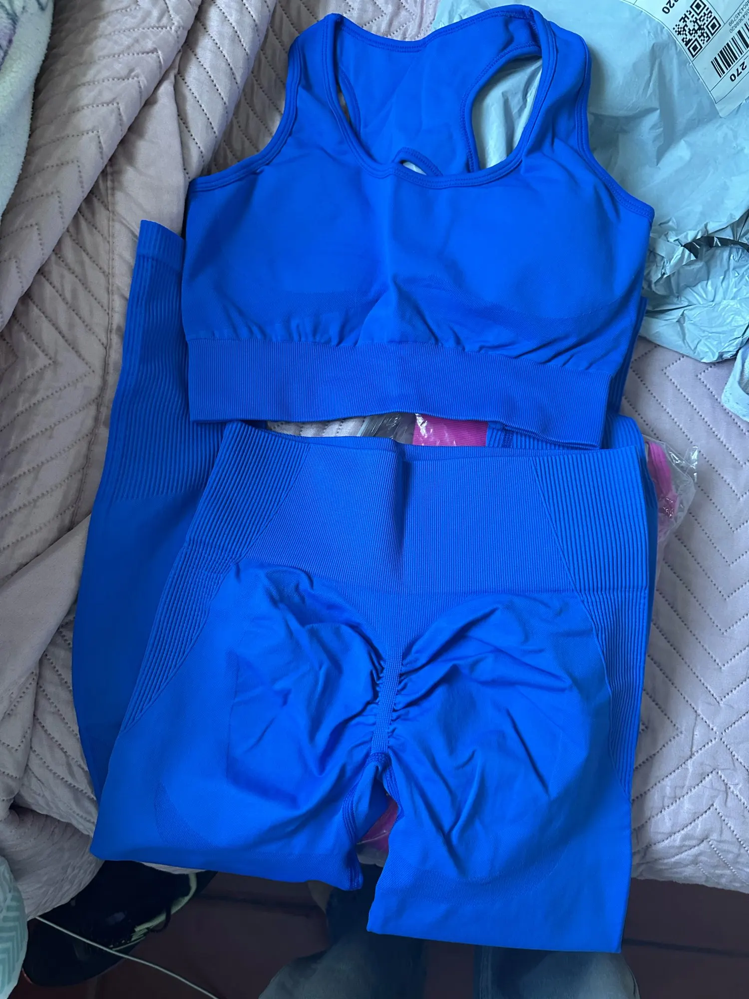 2PCS Sports Bra Women's Set Professional Fitness Tank Top Bra Shockproof Running Leggings Yoga Suit Beautiful Back Bra Clothing photo review