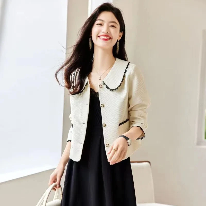 

Детское очаровательное пальто с воротником, Минималистичная Женская облегающая Лоскутная Верхняя одежда с карманами, Женская шерстяная короткая куртка