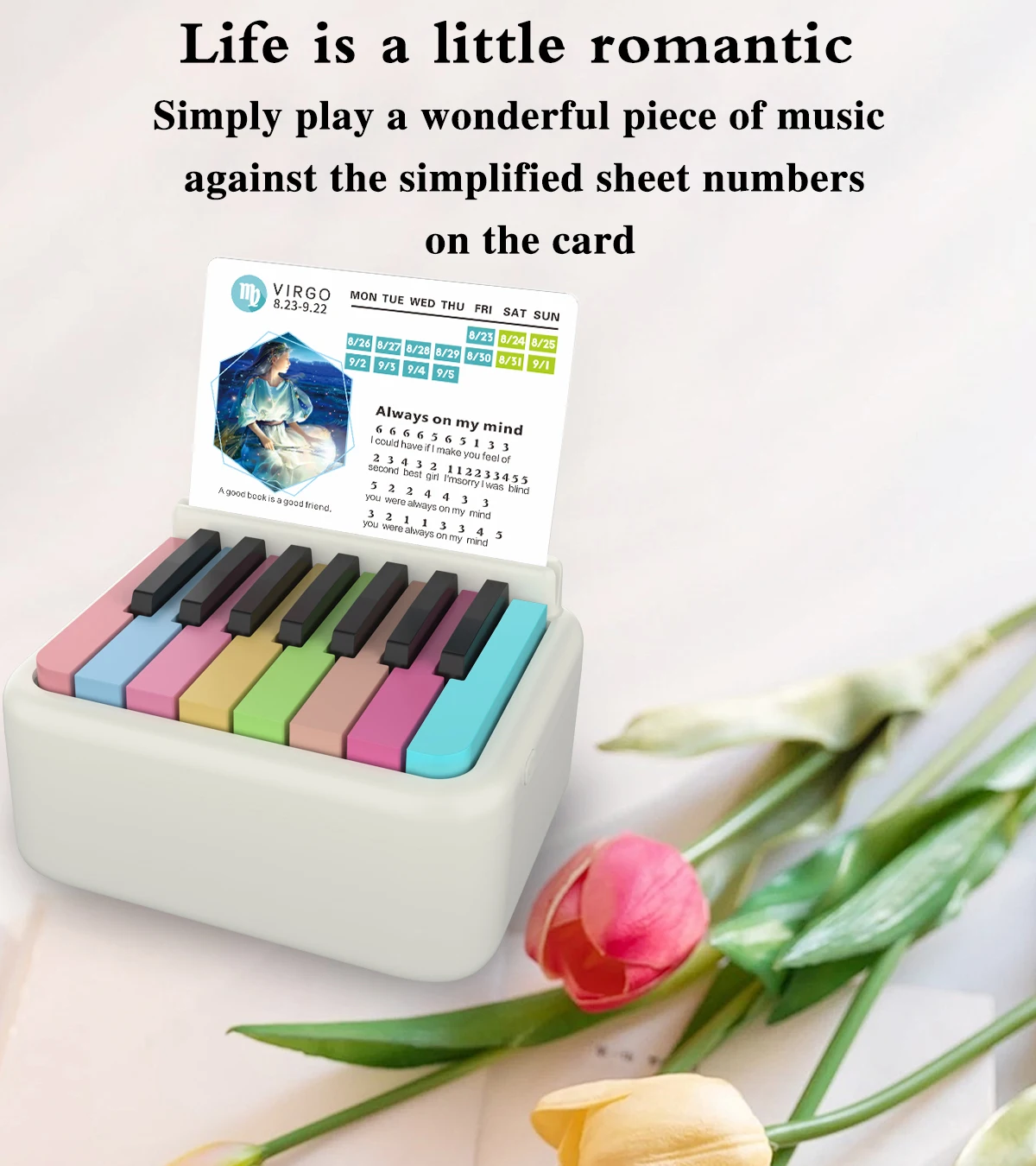 Playable Piano Desk Calendar , USB Rechargeable Mini Piano Calendar Volume Adjustable, Gift for Family and Friends (White)