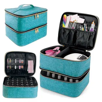 Borsa tote cosmetica portatile a doppio strato per organizer per smalti per unghie per ragazze e donne, nail art, olio essenziale, set cosmetico
