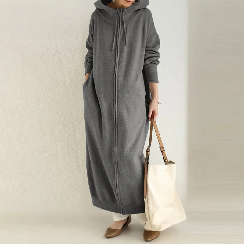 Women jacket Ladies Hooded Long Jacket Coat Outwear Fleece Hoodies Autumn Winter Loose Casual Female Women Long Trench Coat Overcoat Oversize