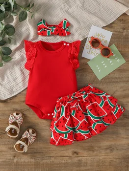 Watermelon Print Sleeveless Shirt & Shorts Set 1