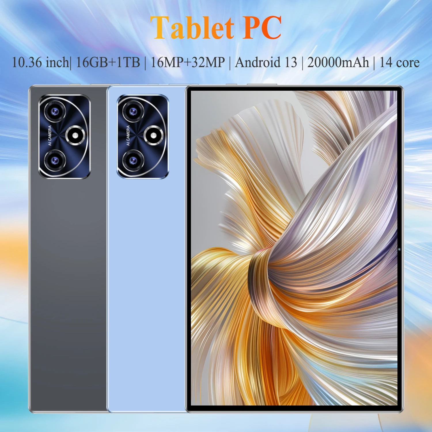 Tablet 1TB ROM 16GB RAM 10 Core Android 13 12000mAh Battery 16MP+32MP Camera 5G WiFi Portable Device Daily Study Video Play Gift