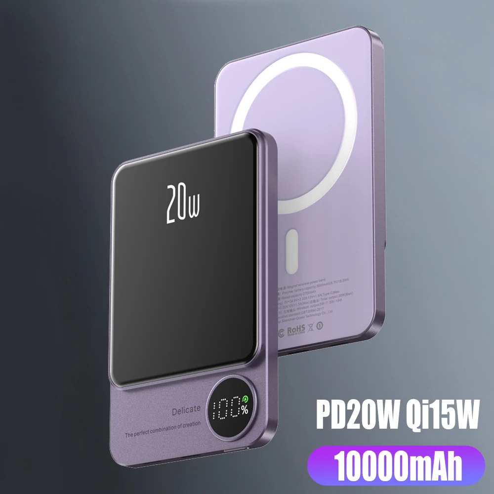 Tanie 10000mAh Magsafe Powerbank magnetyczny Bank mocy bezprzewodowa ładowarka Mini Slim zewnętrzna dodatkowa