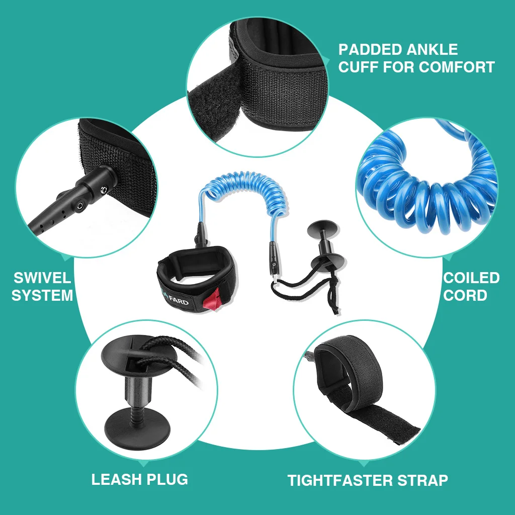 Wrist Coil Leash 5ft Surf Body Board Cord Arm Strap Padded Cuff Surfing Safety Gear Accessories surfboard leash surfboard strap