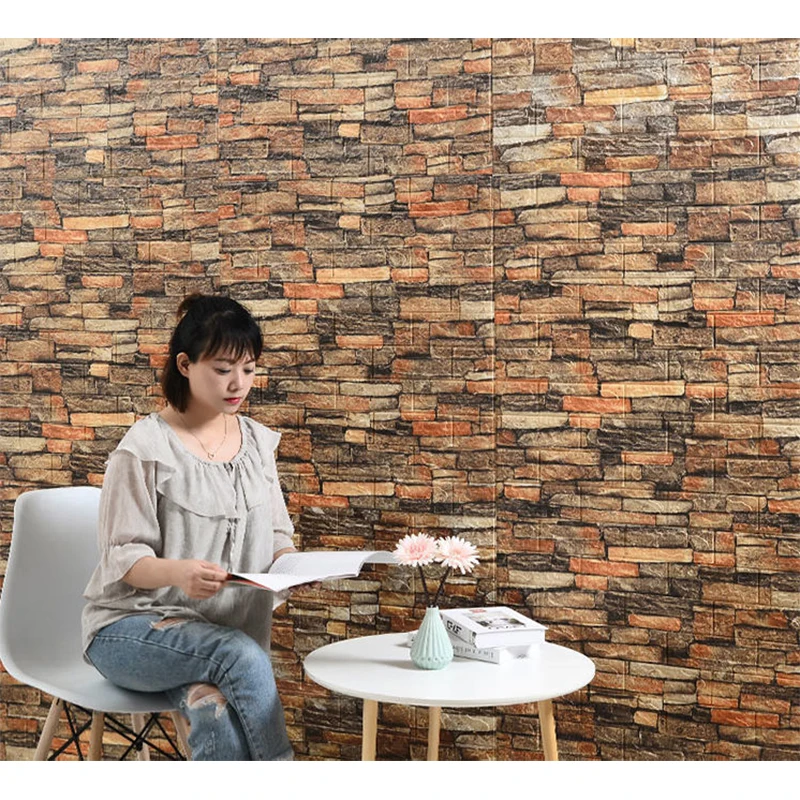 12Pcs 35cmx30cm Living Room Imitation Brick Waterproof Self-adhesive Wallpaper 3D Wall Stickers 4