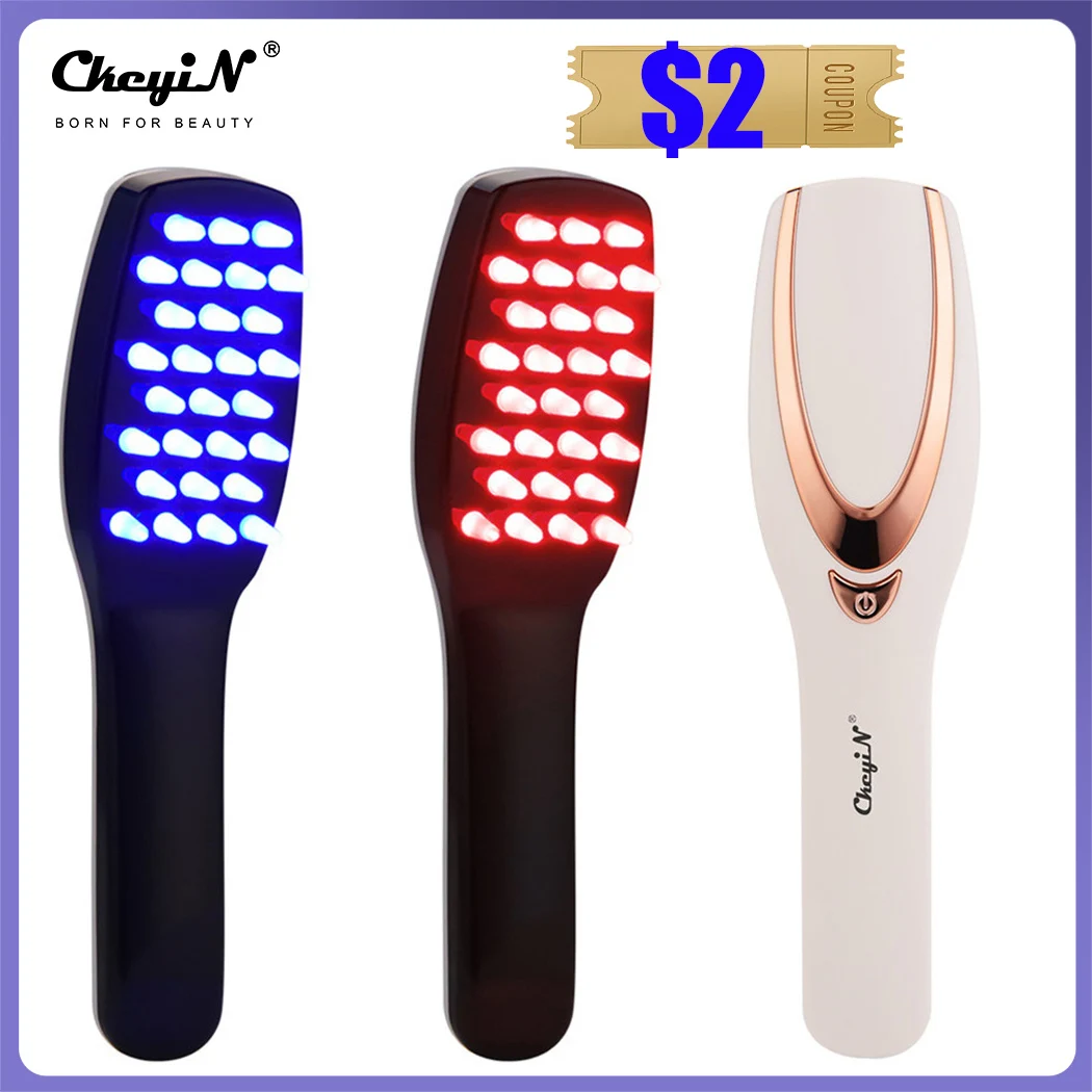 CkeyiN Electric Scalp Head Massager Hair Growth Vibration Blue Red Light Therapy Reduce Hair Lose Comb Relieve Headache Brush