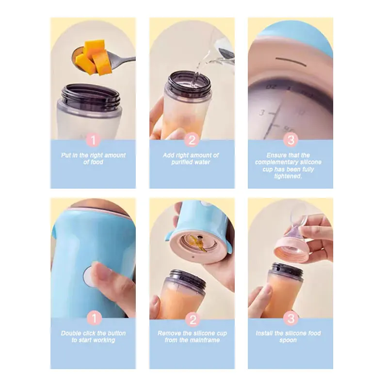 SUBADA Portable Complementary Food Machine 25W Mixer Food Processor Portable Personal Blender For Baby Food 90ml Juice Bottle 6