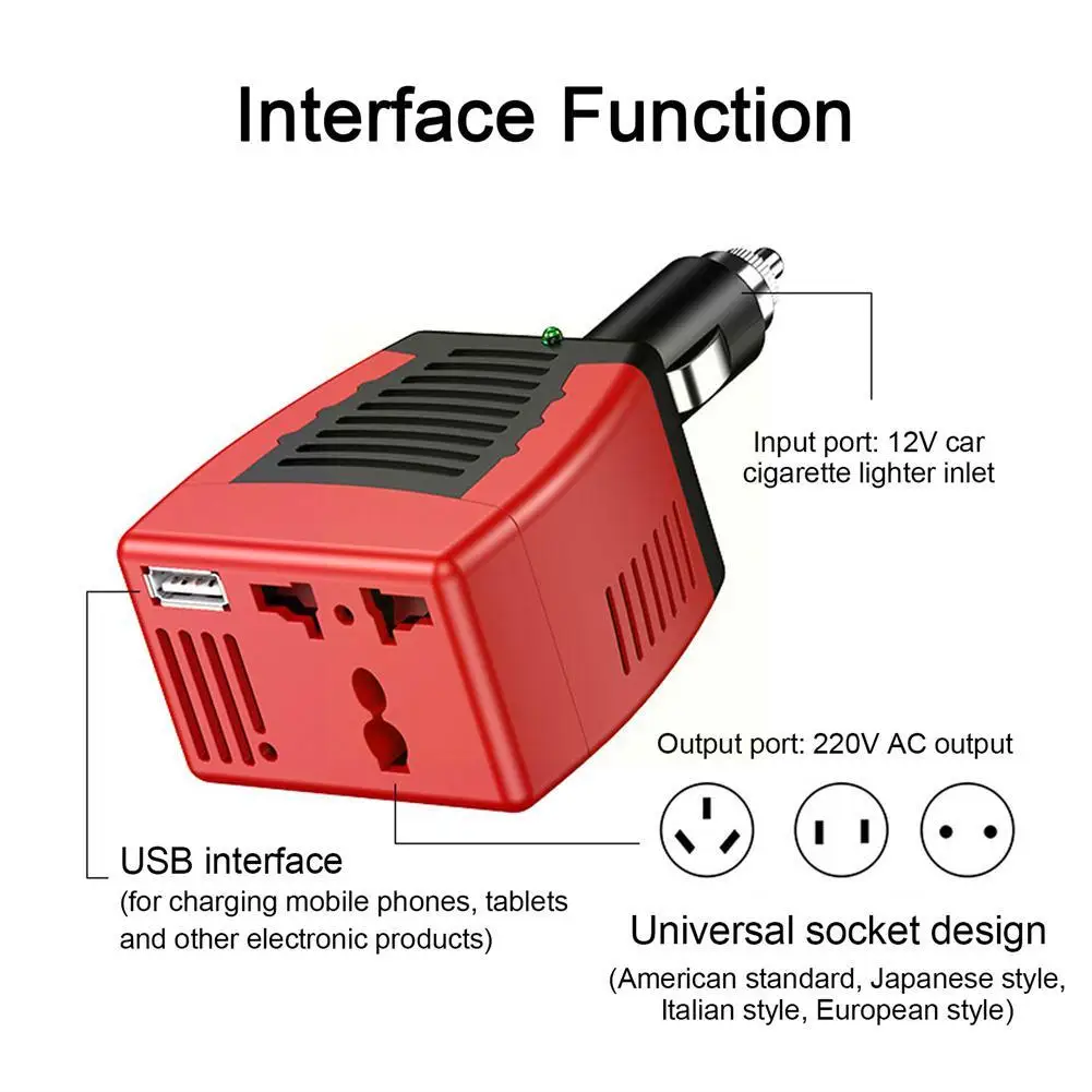 Car Power Inverter 150W 75W Car Power Inverter 12V DC To 110V 220V AC Portable Auto Voltage Converter Adapter Car USB Charger Inverter Vehicles