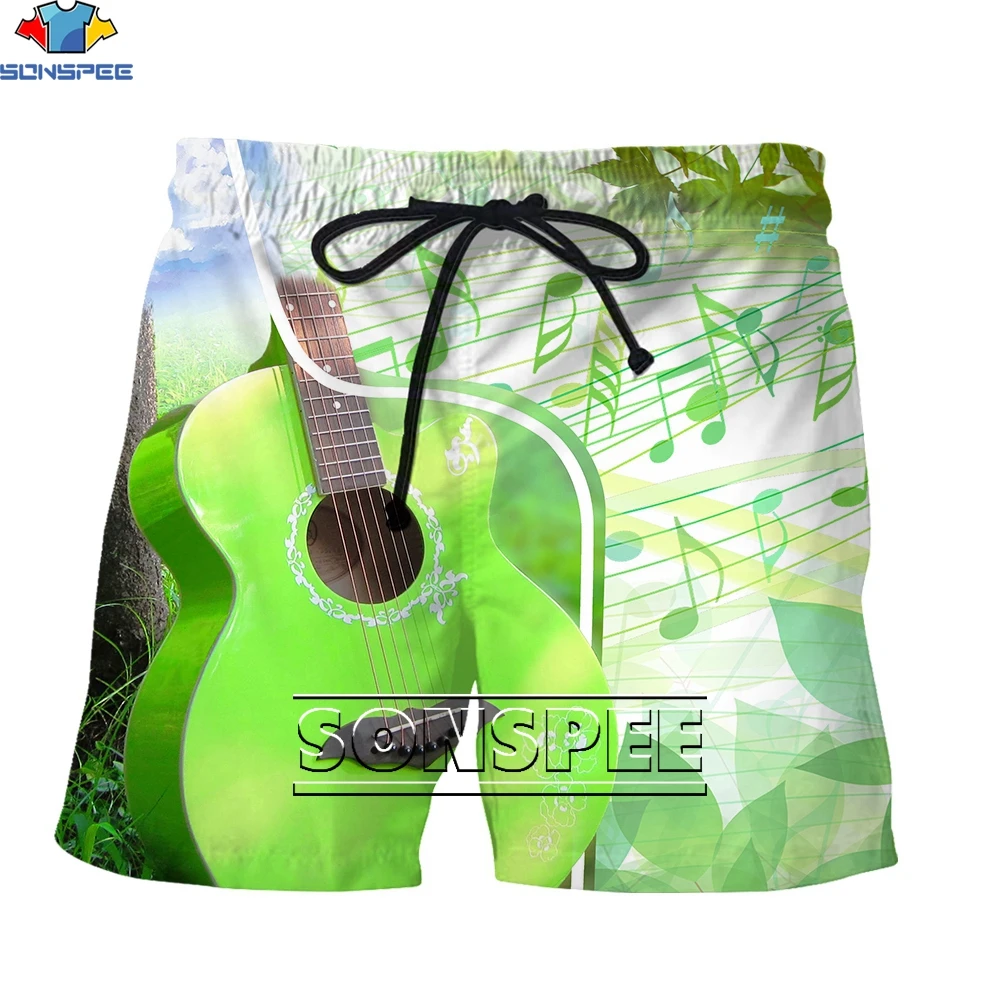 SONSPEE Musical Instrument Staff Notes 3D Animation Shorts Printing Harajuku Oversized Men's Beach Board Sports Pants Clothing