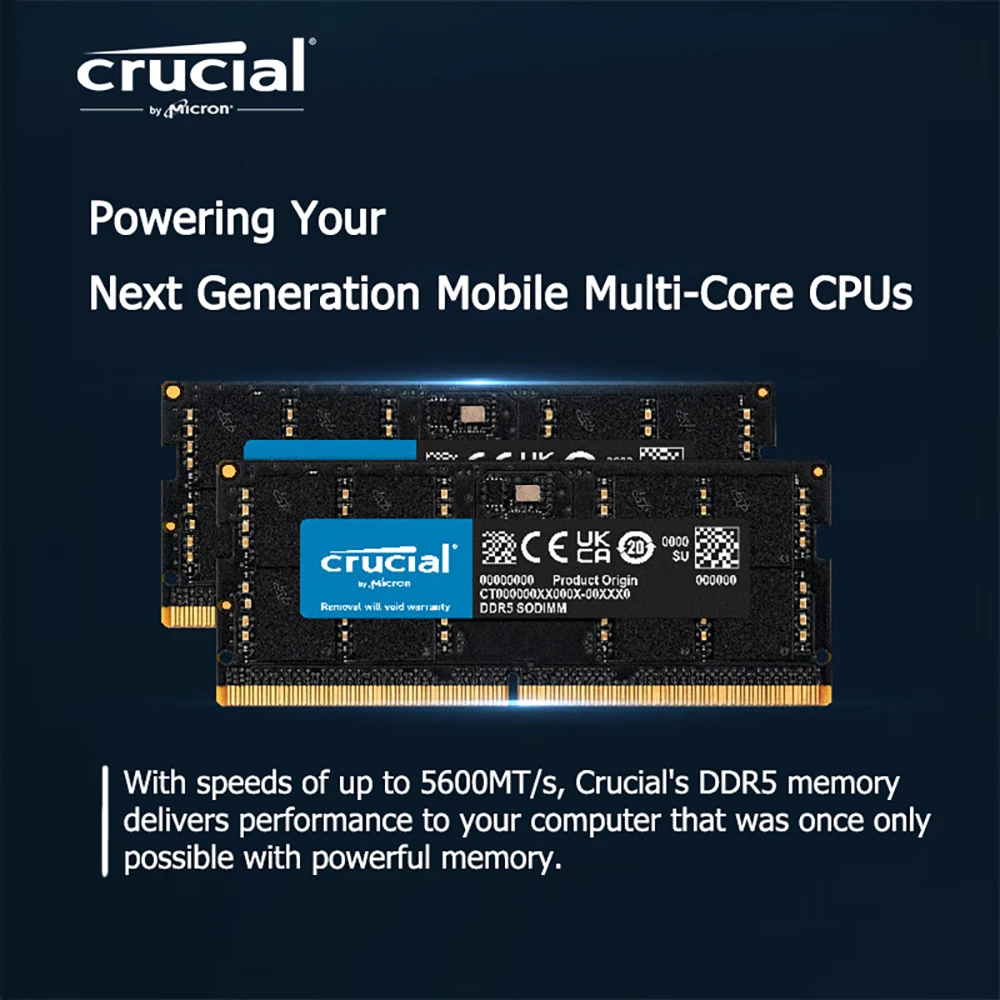 노트북 메모리 업그레이드 모듈용 Crucial DDR5, 4800MHz, 5600MHz RAM, 16GB, 24GB, 32GB, 48GB, 262 핀 SO-DIMM, 1.1V CL40 CL46