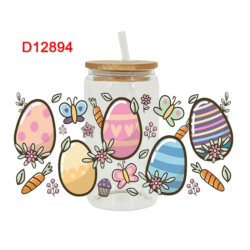 UV DTF Transfer Sticker Easter Rabbit For The 16oz Libbey Glasses Wraps Bottles Cup Can DIY Waterproof Decals D12894